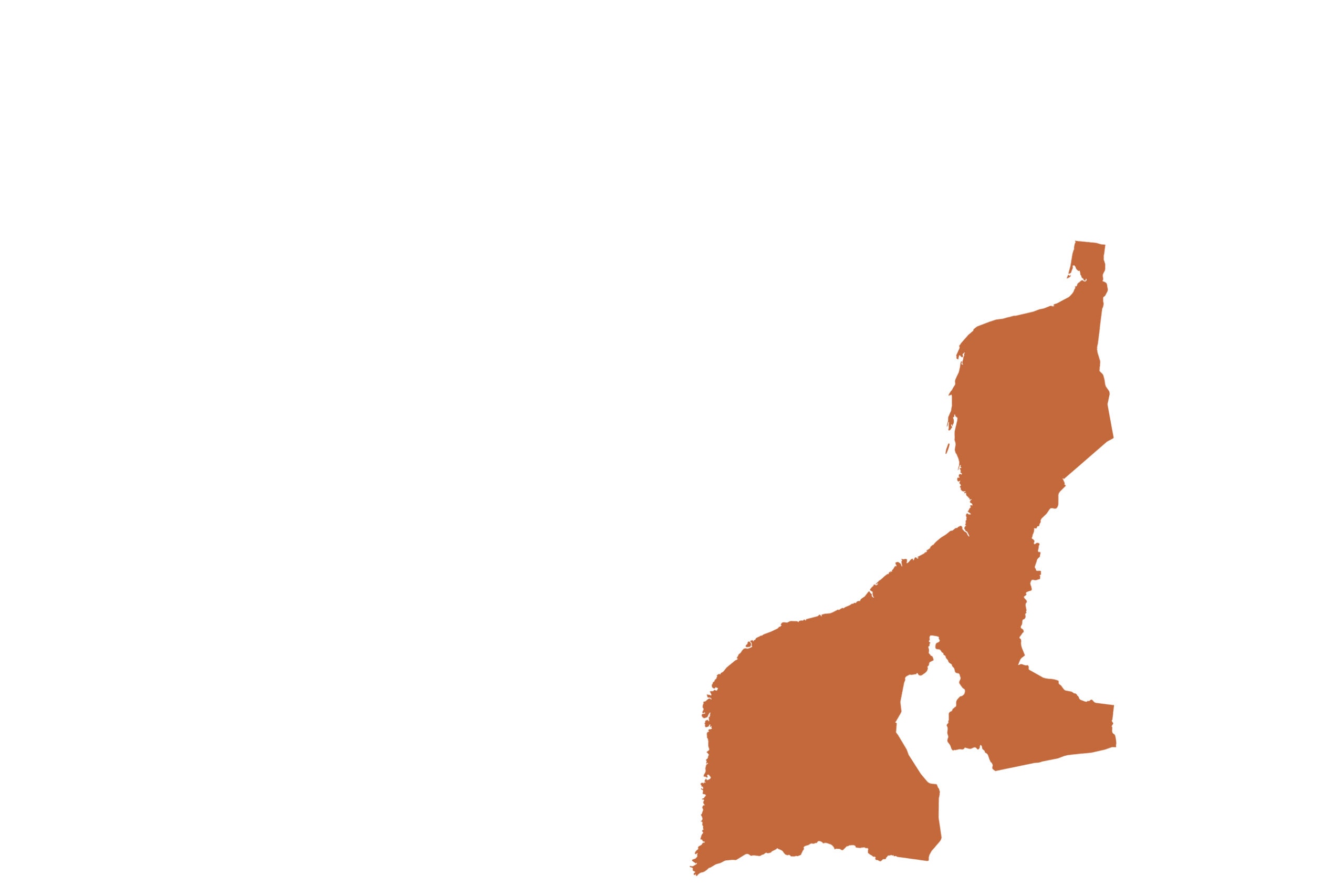 Mozambique map in orange from list of missing countries for 1 Earth City Portrait Photography Project aka NYChildren by Danny Goldfield.